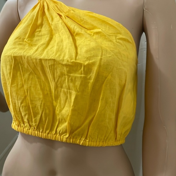 Farm Rio Summer Party Croop yellow One-Shoulder tank Top New - Picture 11 of 13